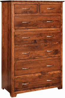 A wooden dresser with 5 full drawers and 2 half drawers
