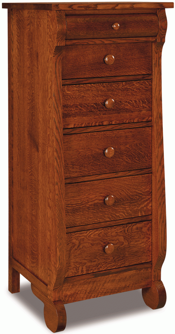 A tall wooden chest with 6 drawers