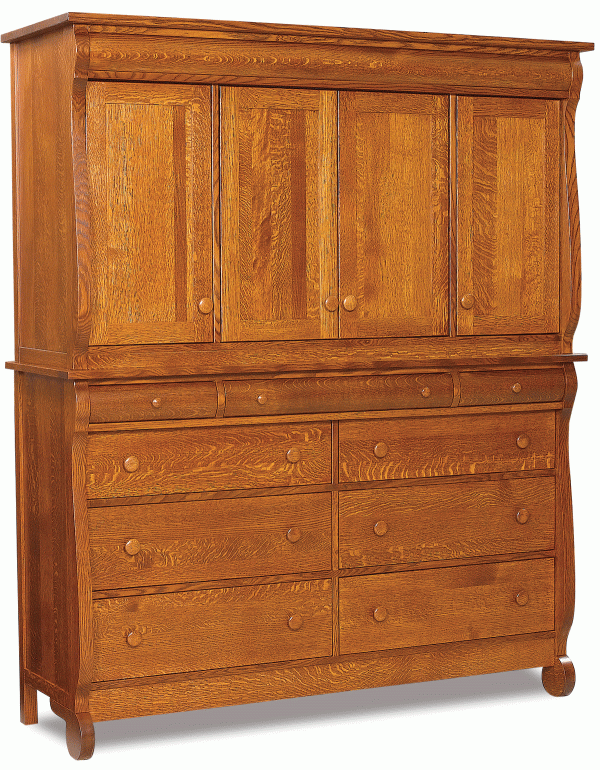 A larger wooden dresser with 4 doors and 9 drawers