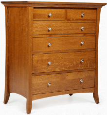 A wooden dresser with 2 half drawers and 4 full drawers