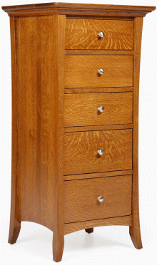 A tall, wooden dresser with 5 drawers