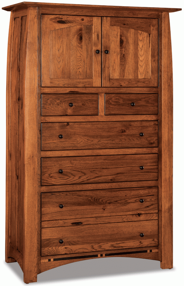 light wooden dresser with 2 doors, 2 half drawers, and 4 full drawers