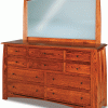 wooden dresser with 10 drawers and a mirror