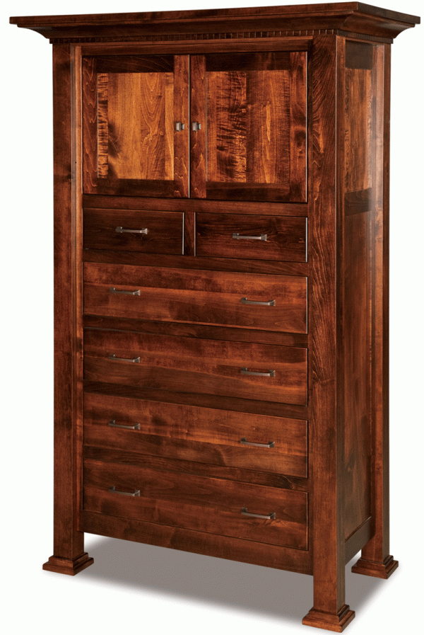 dark wooden dresser 2 doors and multiple drawers