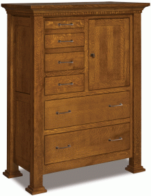 light wooden dresser with a door and 6 drawers