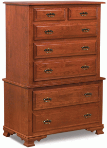 red wooden dresser with 7 drawers