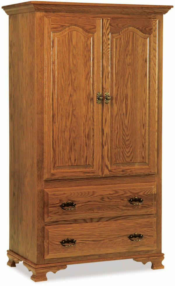 light brown wooden cabinet with 2 drawers and 2 doors