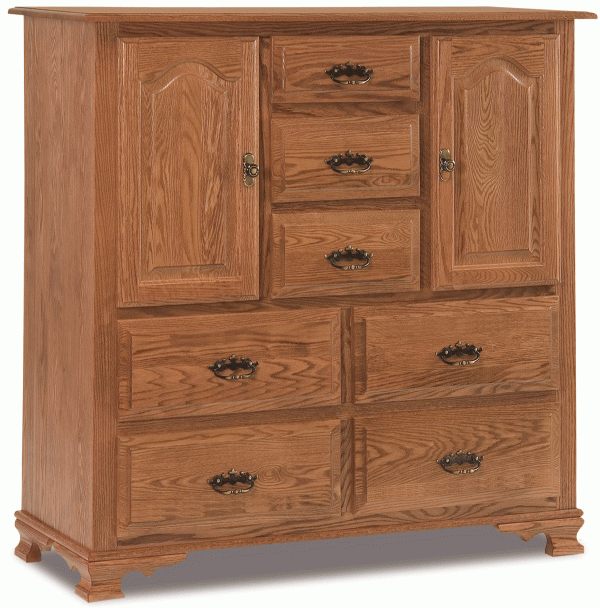 light wooden dresser with 2 doors and 7 drawers