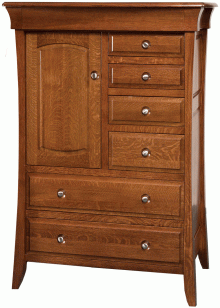 wooden dresser with 1 door and 6 drawers