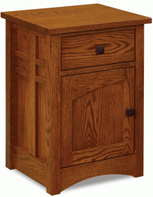 light brown wooden nightstand with 1 drawer and 1 door
