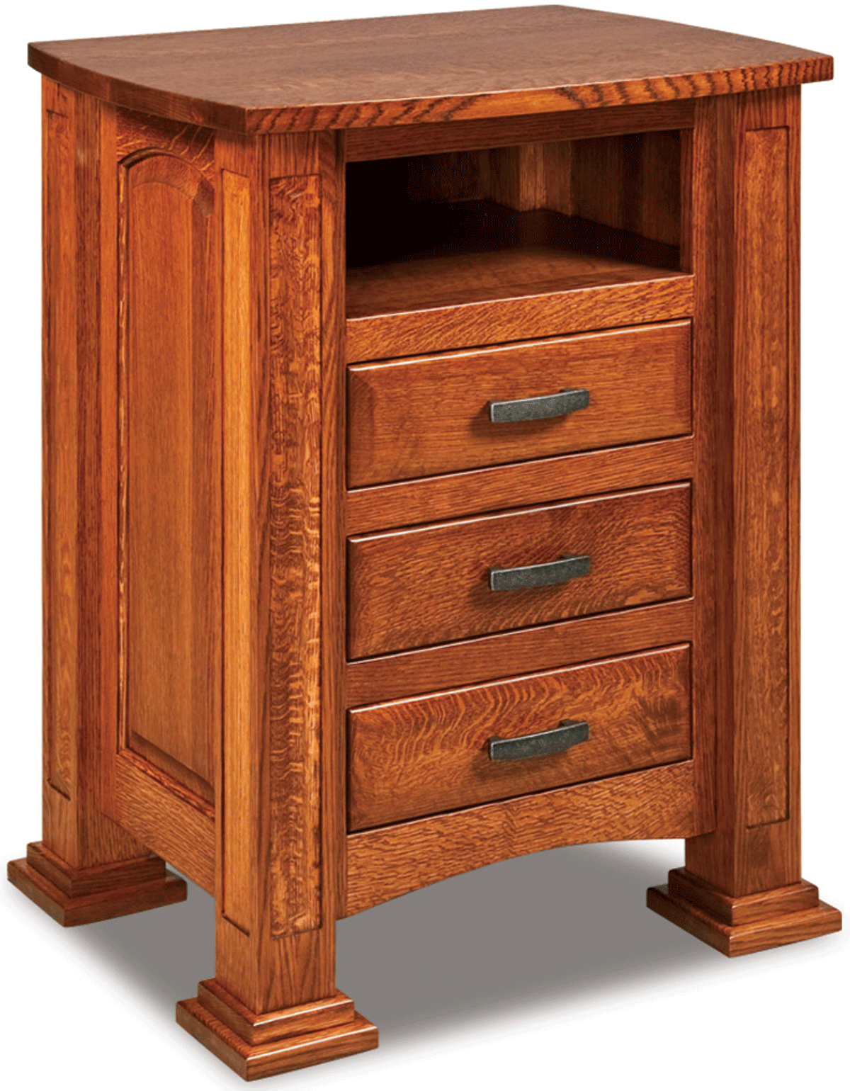 4564 wooden nightstand with 3 drawers and a cubby hole