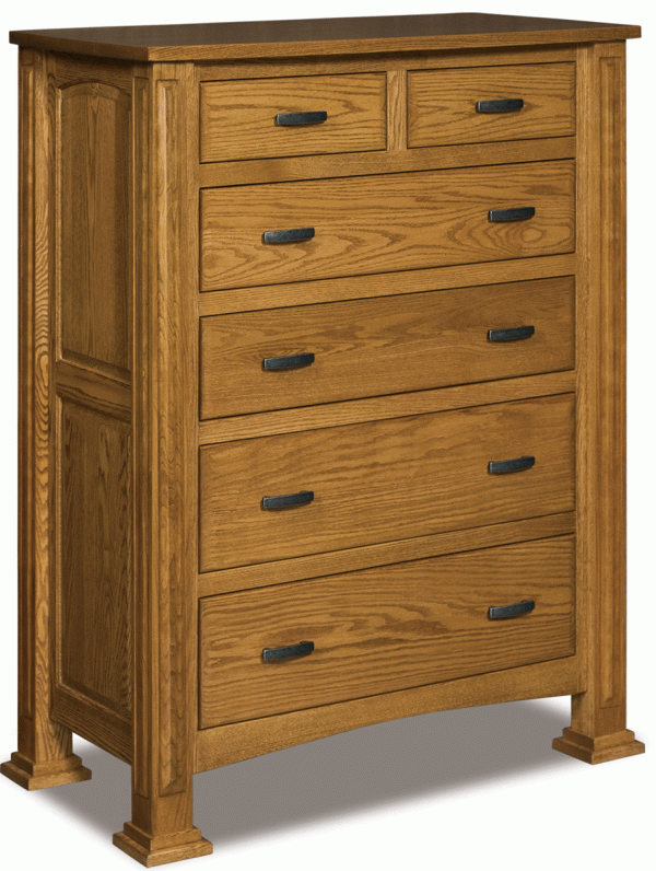 light brown wooden dresser with 6 drawers
