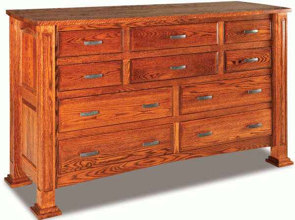 red wooden dresser with 10 drawers