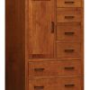 light brown wooden cabinet with a door and 6 drawers
