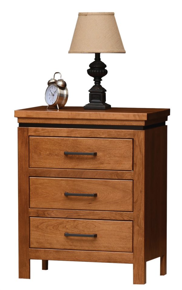 light brown wooden nightstand with 3 drawers
