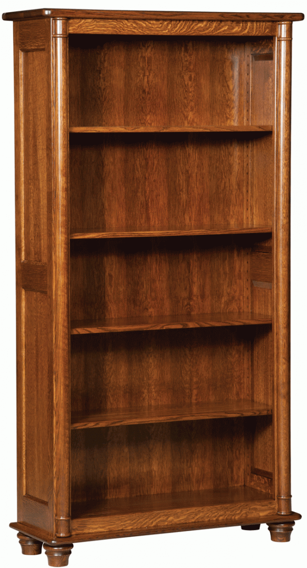 wooden bookcase with multiple shelves