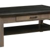 Two-tone coffee table with drawer and lower shelf