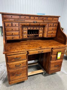 WORKSPACE: Rolltop Desk with Hutch in Rustic Cherry