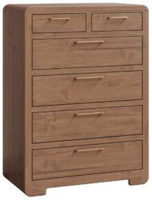 Light wooden Amish dresser with six drawers and modern handles.