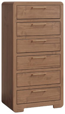 Light wooden Amish chest of drawers with six drawers and modern handles.
