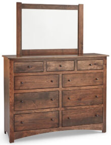 Amish Troy 9 Drawer Dresser with Mirror