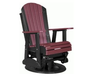 Burgundy poly Adirondack swivel glider rocker with black base.