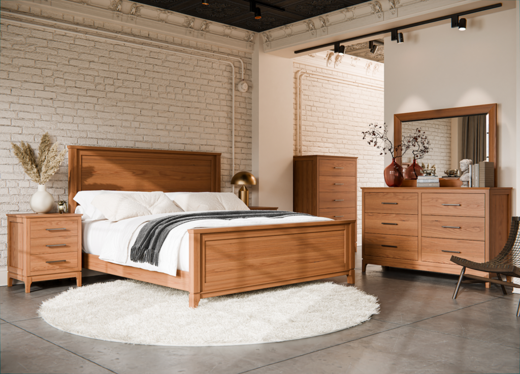 Bedroom displaying a hardwood bed and other amish-made furniture